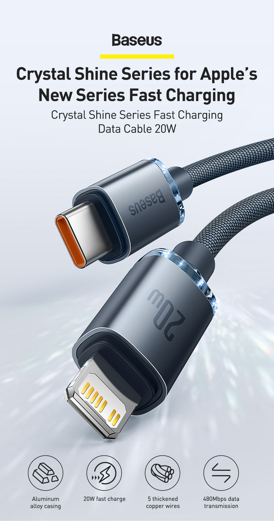 Baseus 20W PD Cable Crystal Shine Series Fast Charging Data Cable Type